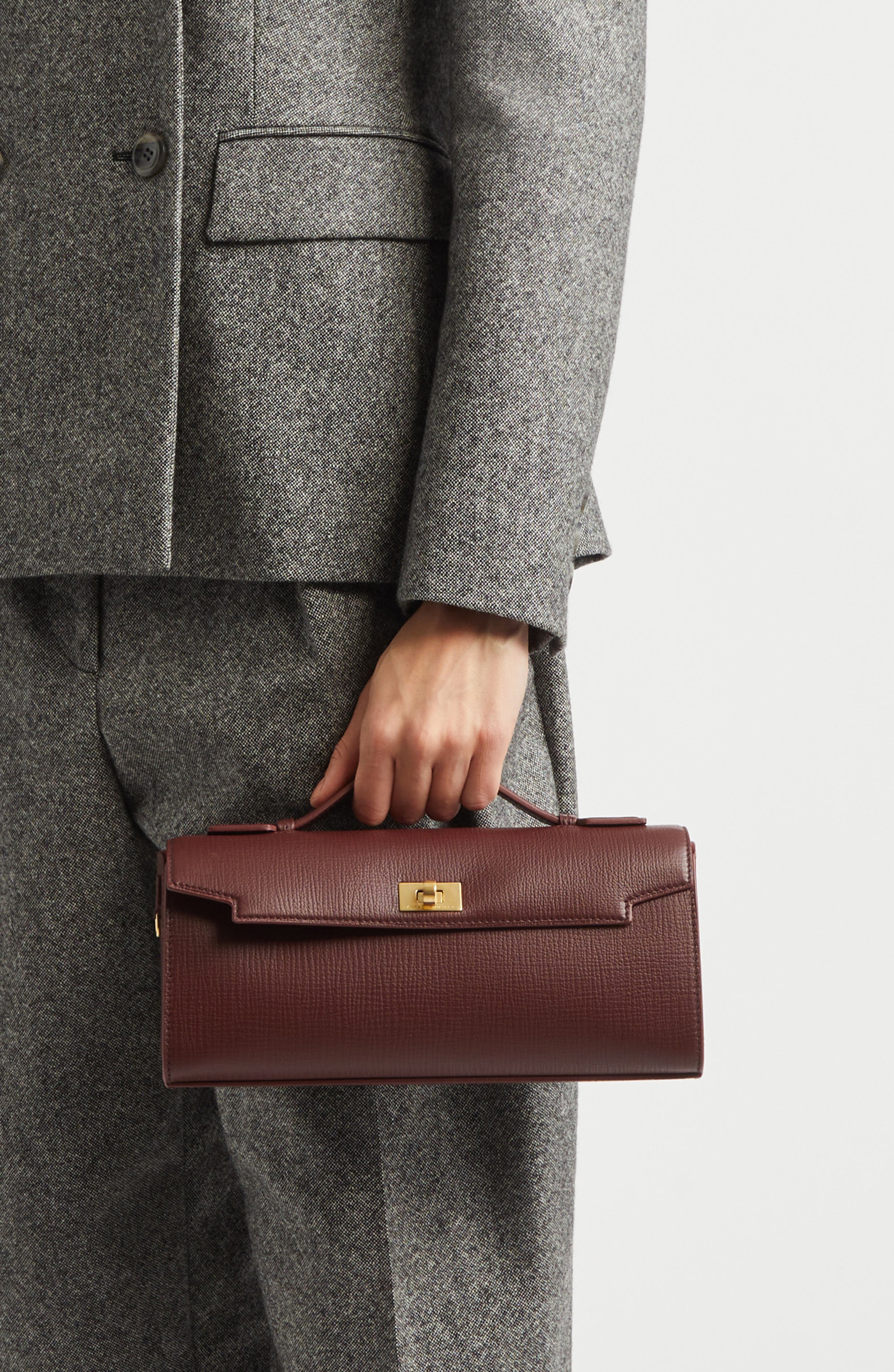 Anya Hindmarch Mortimer Crosshatch Leather Clutch, Alternate, color, Barolo