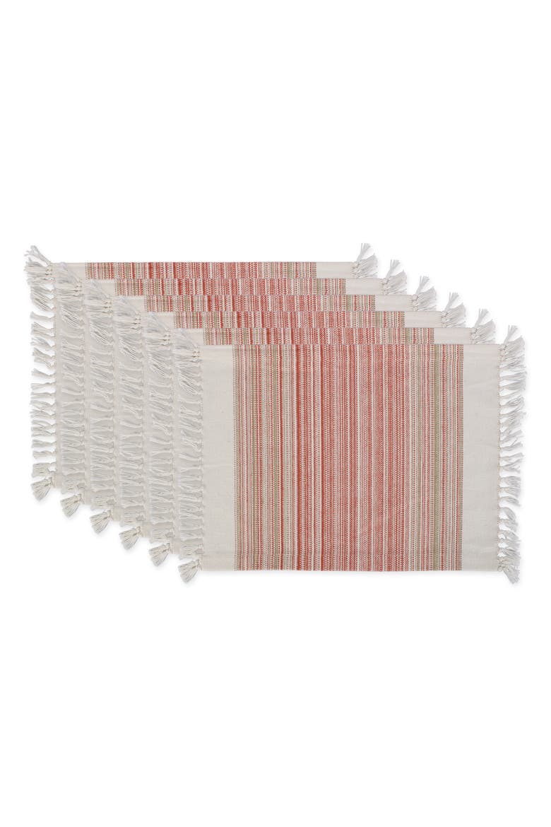Striped Fringed Placemat Set/6, Main, color, Pimento