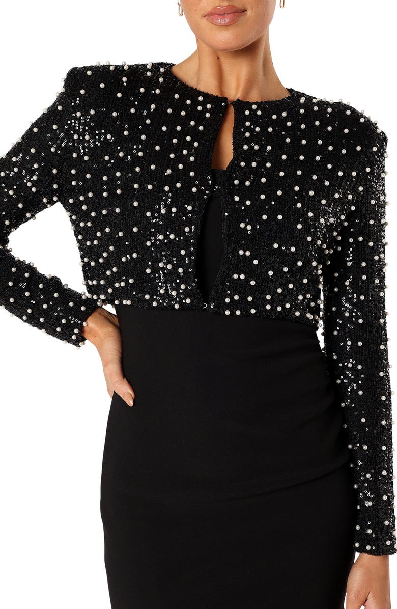 Petal & Pup Monica Sequin Imitation Pearl Crop Jacket, Alternate, color,