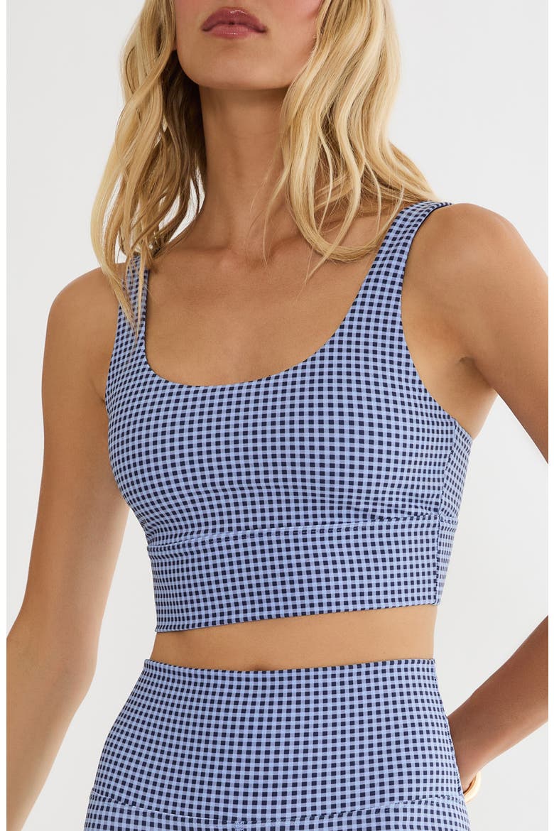 Leah Longline Sports Bra, Main, color, BLUE GINGHAM