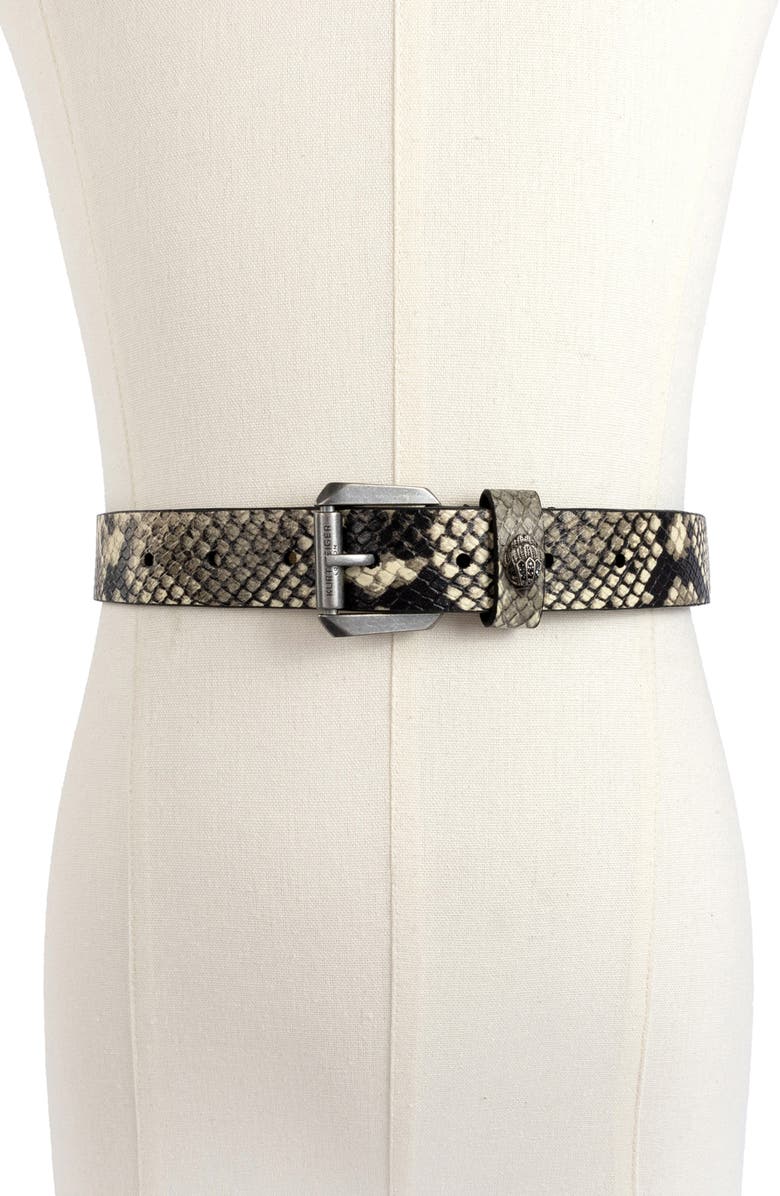 Kurt Geiger London Studded Snakeskin Print Leather Belt, Alternate, color, Light Brown/ Antique Silver