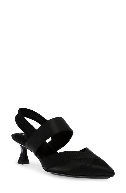 Anne Klein Ireland Kitten Heel Pointed Toe Pump in Black Fabric 