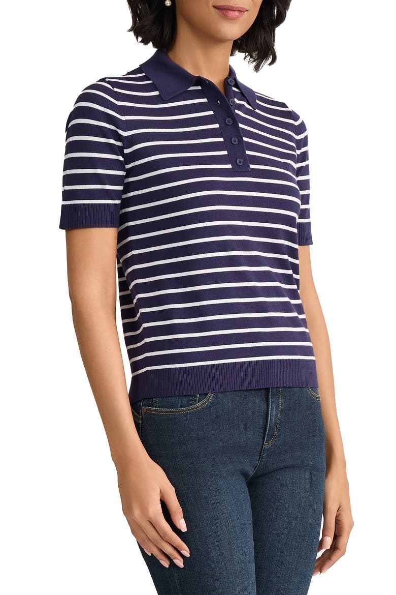 Stripe Short Sleeve Polo, Alternate, color, PACIFIC NAVY / NATURAL WHITE