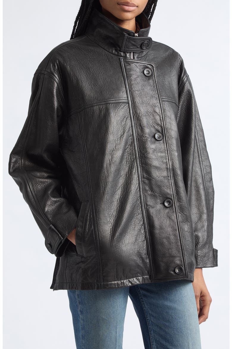 Minimal Leather Anorak Jacket, Alternate, color, BLACK