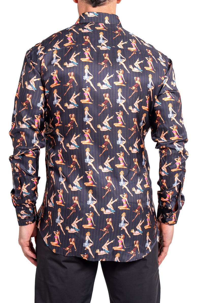 Maceoo Fibonacci Ascension 0221 Pin-Up Print Contemporary Fit Button-Up Shirt, Alternate, color, Black