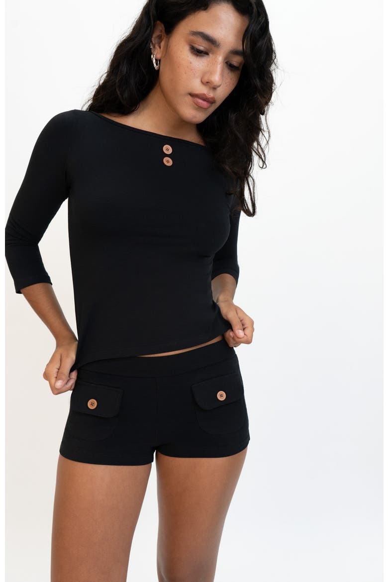 3/4 Sleeve Boat Neck Top, Alternate, color, Black