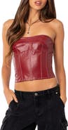 EDIKTED Moss Lace-Up Strapless Faux Leather Corset Top