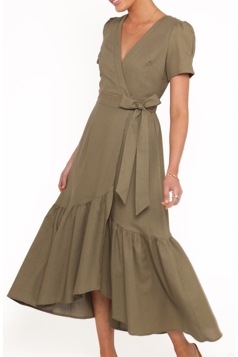 Leontine Wrap Midi Dress, Alternate, color, OLIVE