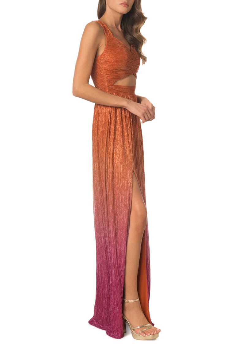 Meredith Metallic Ombré Cutout Plissé Gown, Alternate, color, ORANGE MULTI