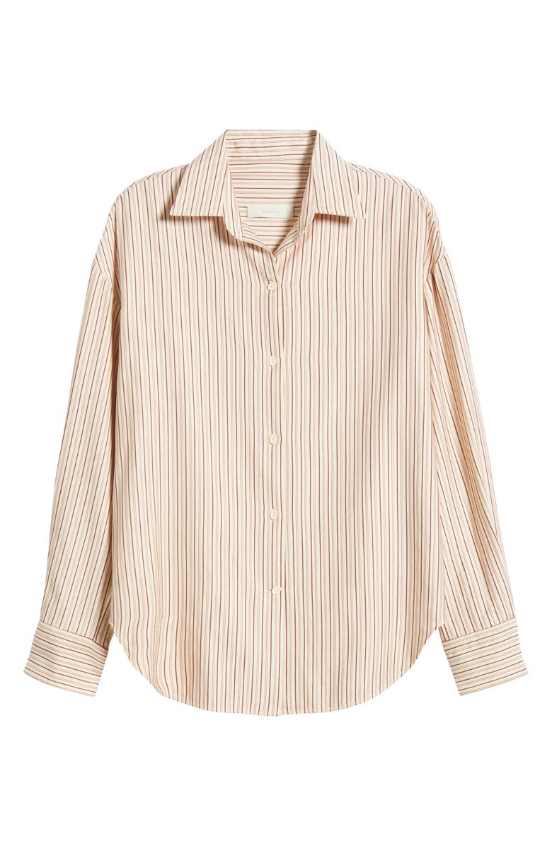 Faithfull the Brand En Vau Oversize Pinstripe Button-Up Shirt, Alternate, color, Pinstripe Garnet/ Blush