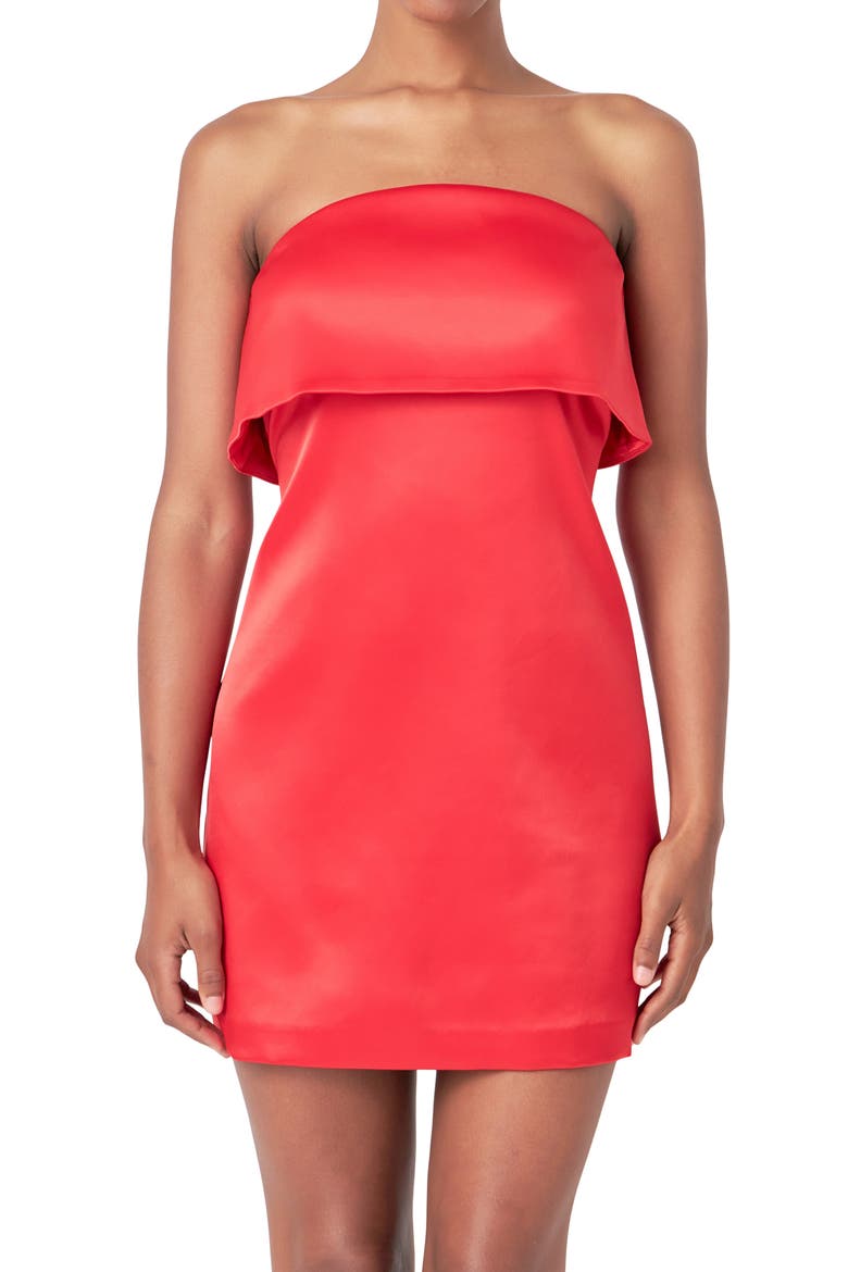 Strapless Satin Minidress, Alternate, color, RED