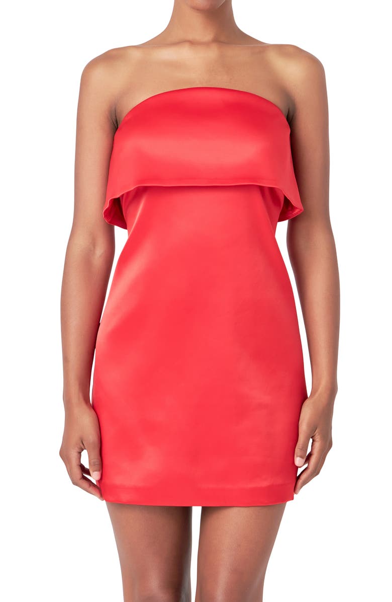 Endless Rose Strapless Satin Minidress, Alternate, color, Red