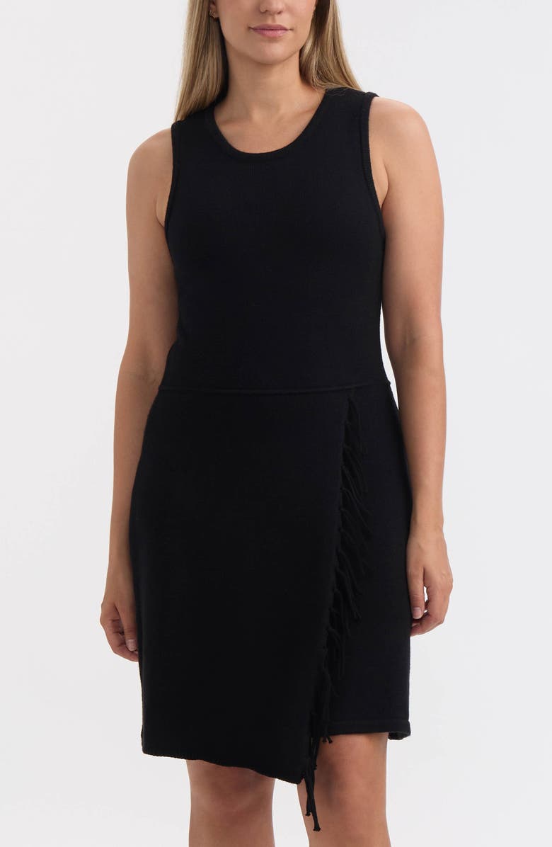 Ellen Tracy Fringe Trim Sleeveless Sheath Dress, Alternate, color, Black