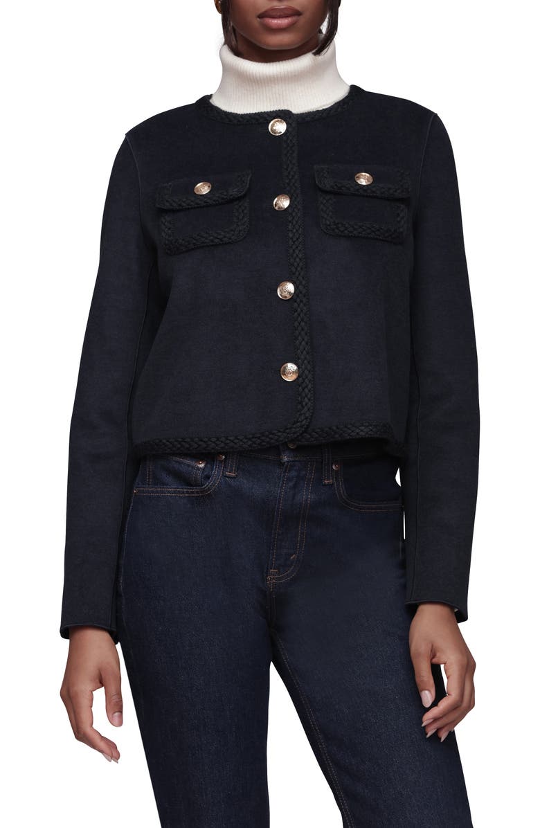 Bagatelle Cropped Collarless Jacket, Main, color, Navy