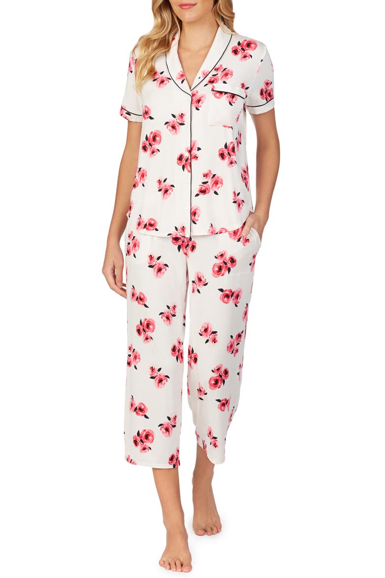 rose print jersey crop pajamas, Main, color, ROSE PRT