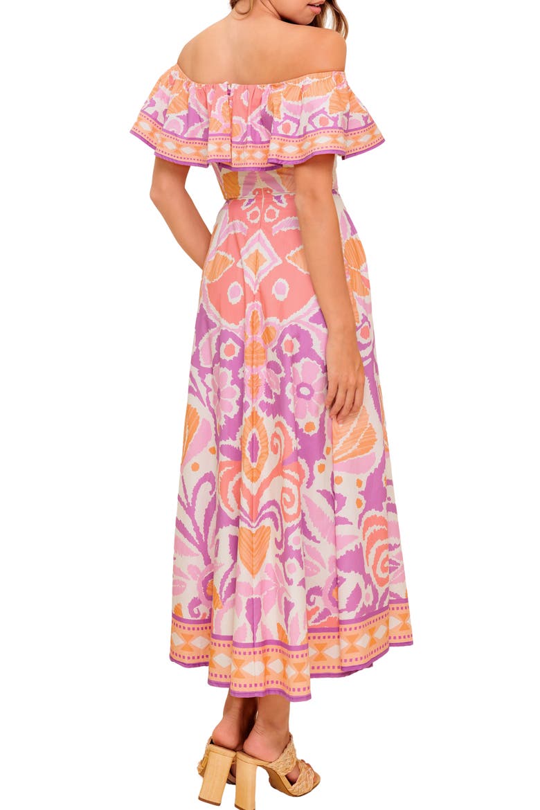 Floral Off the Shoulder Midi Dress, Alternate, color, LAVENDER/ CORAL