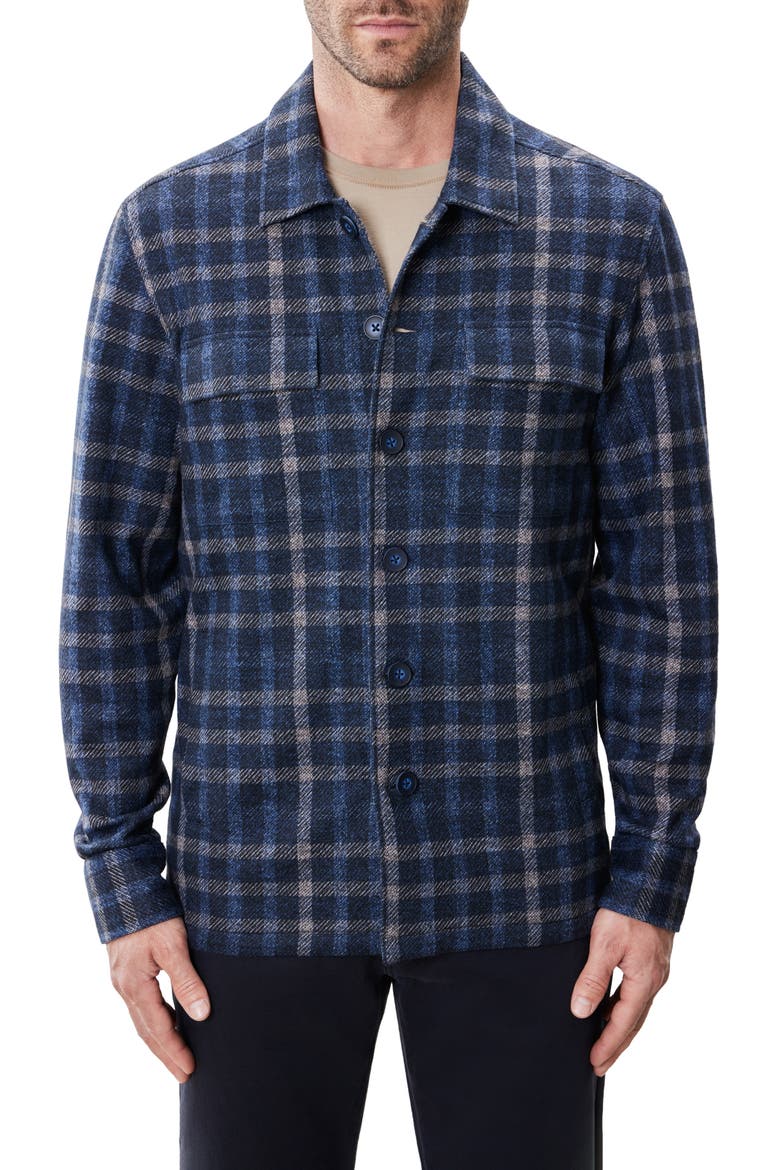 Emory Plaid Knit Flannel Button-Up Shirt Jacket, Main, color, DENIM