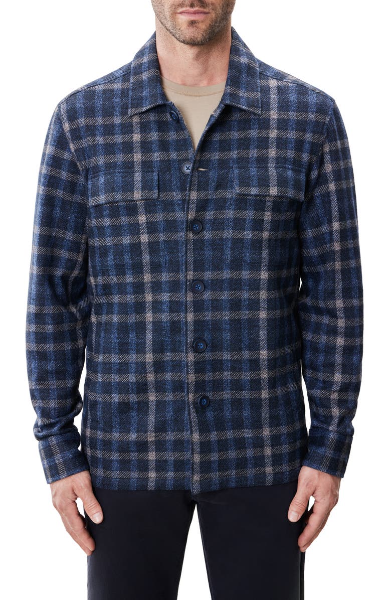 Robert Barakett Emory Plaid Knit Flannel Button-Up Shirt Jacket, Main, color, Denim