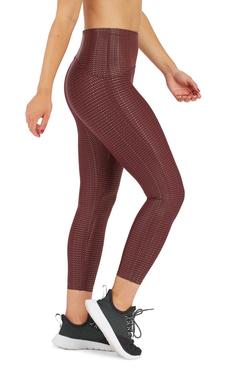 Metallic Dot Print Active 7/8 Leggings, Alternate, color, WINE/ ROSE GOLD