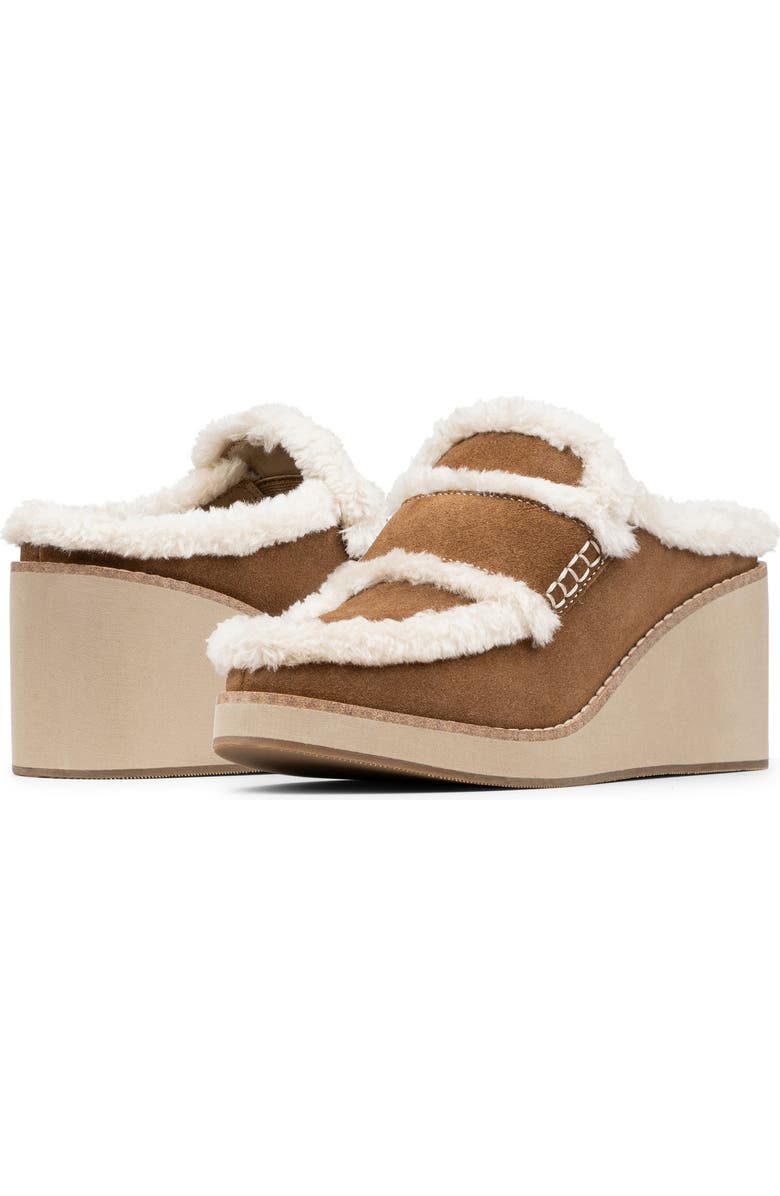 Donald Pliner Faux Shearling Lined Wedge Clog, Alternate, color, Saddle
