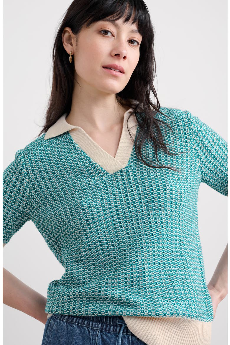 Reed Organic Cotton Johnny Collar Polo Sweater, Alternate, color, KNIT DOWNWIND CHALK EMULSION