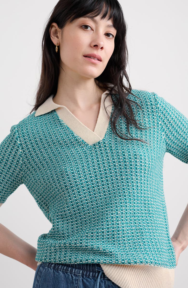 Seasalt Cornwall Reed Organic Cotton Johnny Collar Polo Sweater, Alternate, color, Knit Downwind Chalk Emulsion