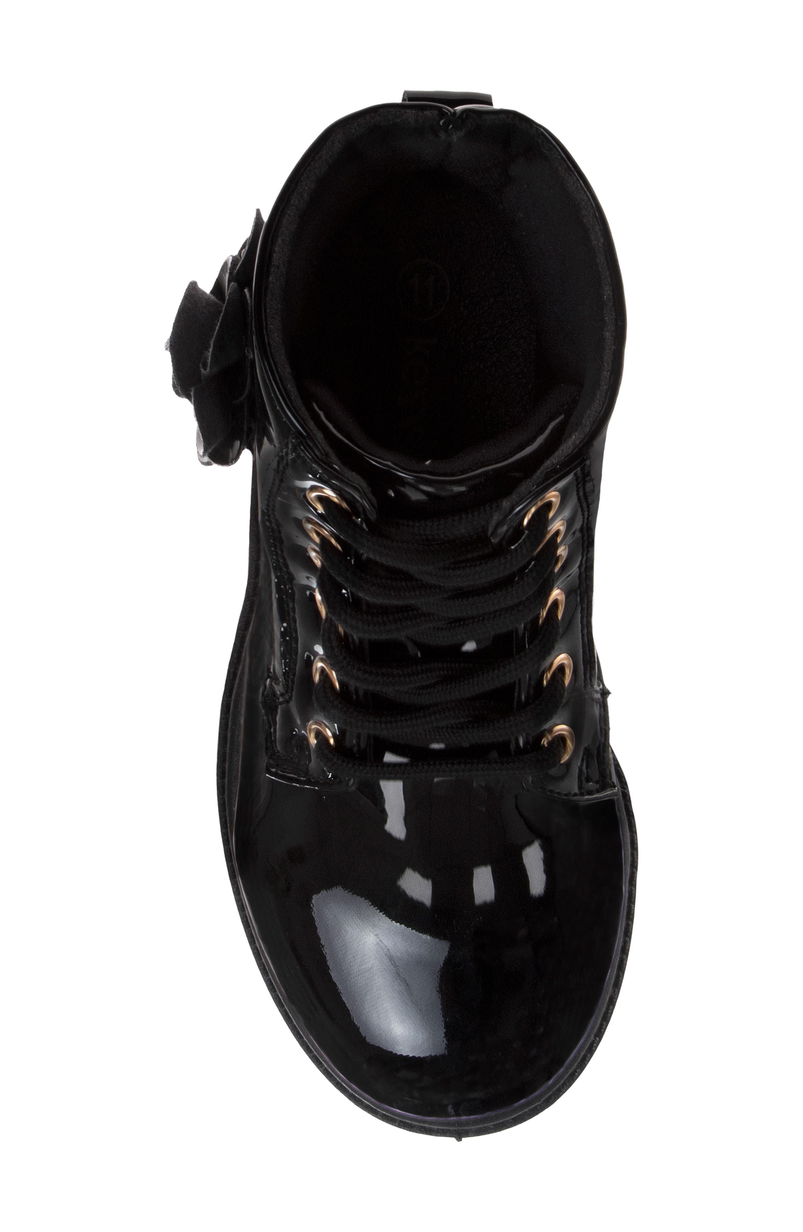 Kids' Floral Faux Leather Combat Boot, Alternate, color, BLACK