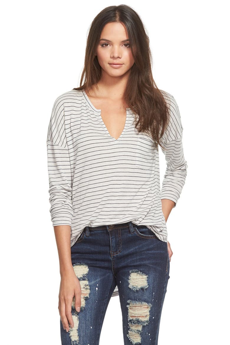 Split Neck Long Sleeve Tee, Main, color, GREY LUNAR EDDIE STP