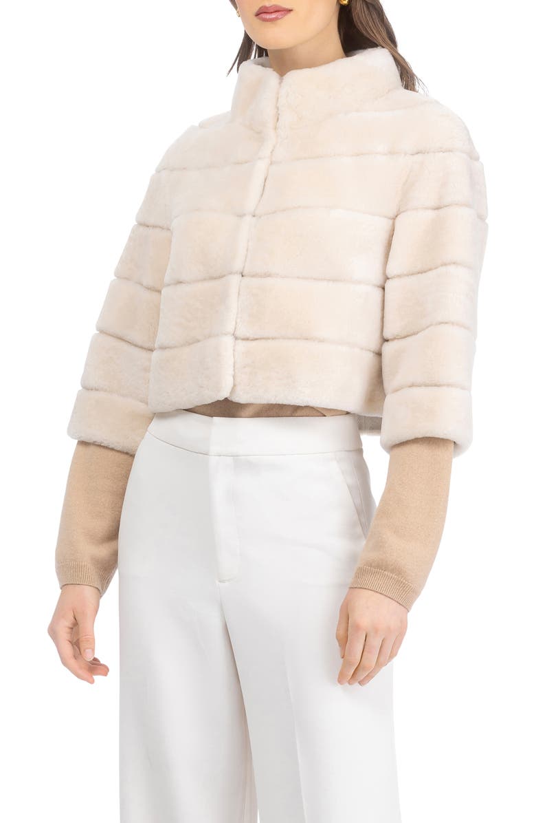 GORSKI Genuine Shearling Cropped Bolero with Cropped Sleeves, Alternate, color, Cream