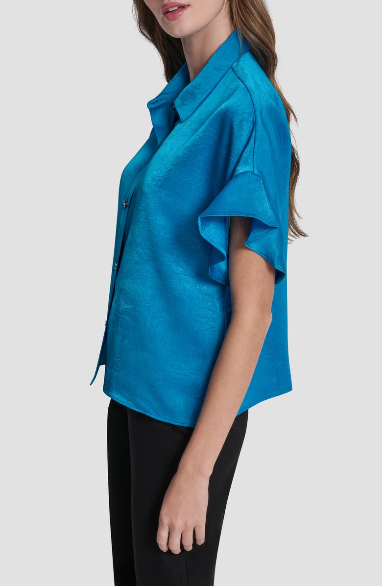 DKNY Crinkle Button-Up Shirt, Alternate, color, Ocean Blue