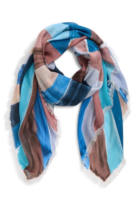 Painted Chevron Print Silk Square Scarf