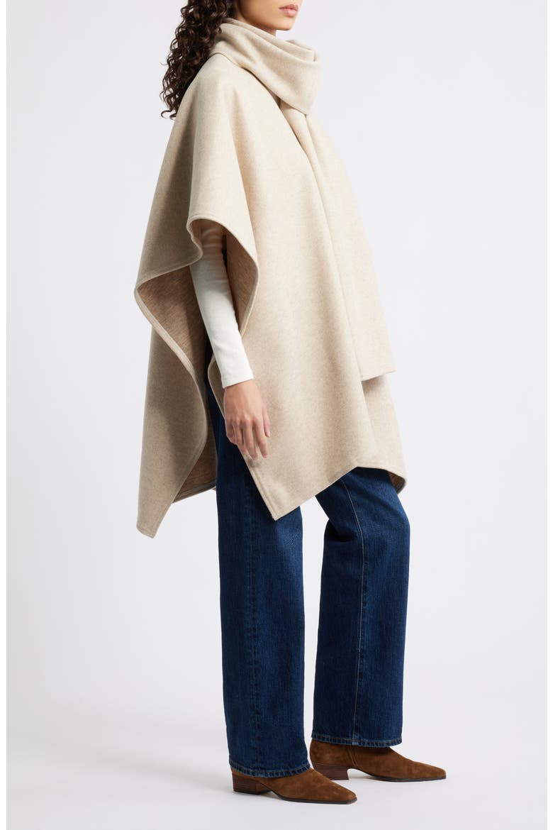 Doubleface Ruana with Attached Scarf, Alternate, color, TAN- BROWN