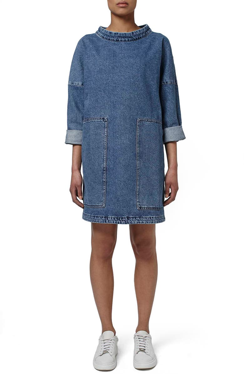 Topshop Boutique Denim Sailor Dress, Alternate, color, 
