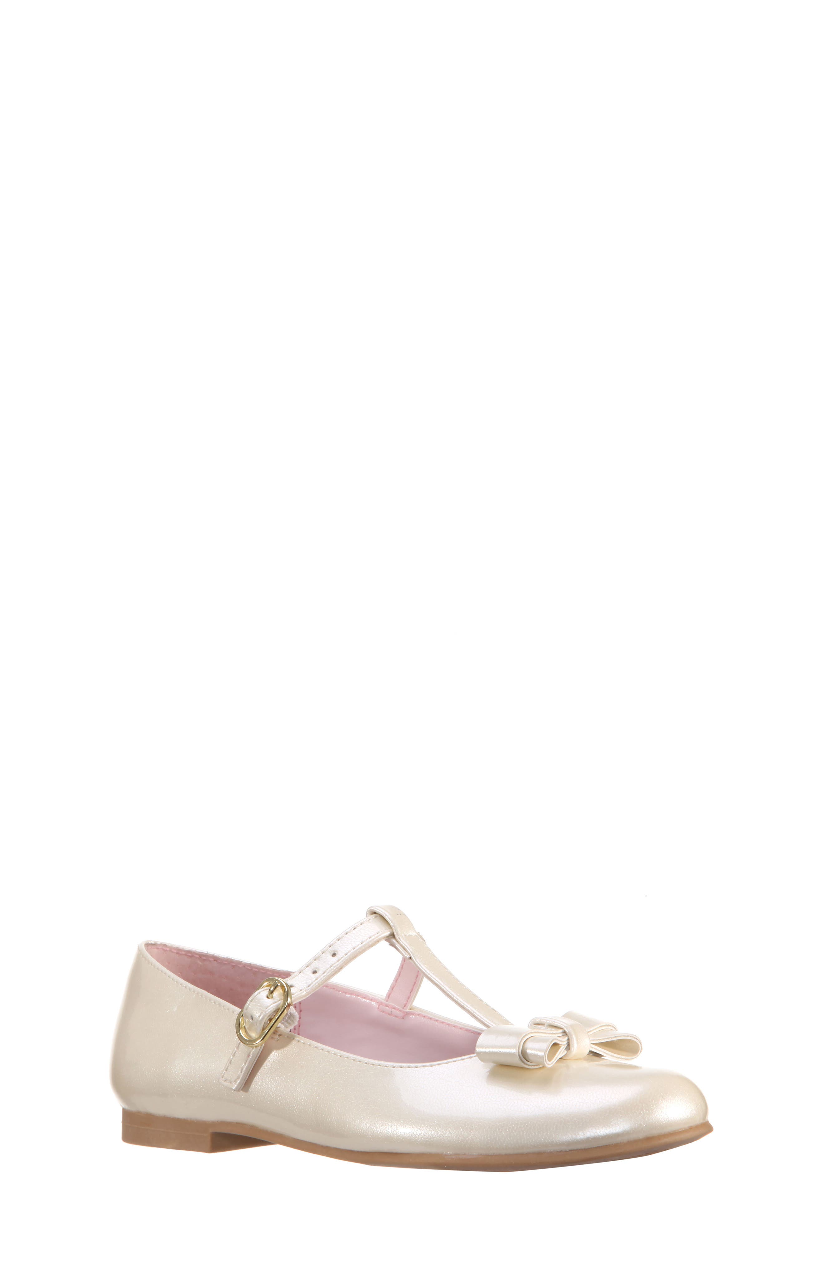 Merrilyn T-Strap Bow Flat, Main, color, IVORY PATENT