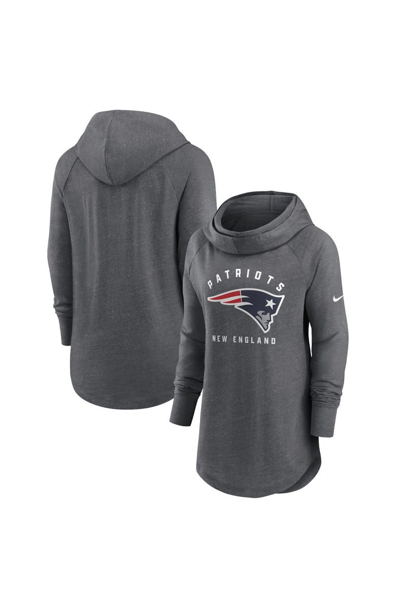Nike Women's Nike Heather Charcoal New England Patriots Raglan Funnel Neck Pullover Hoodie, Main, color, Heather Charcoal