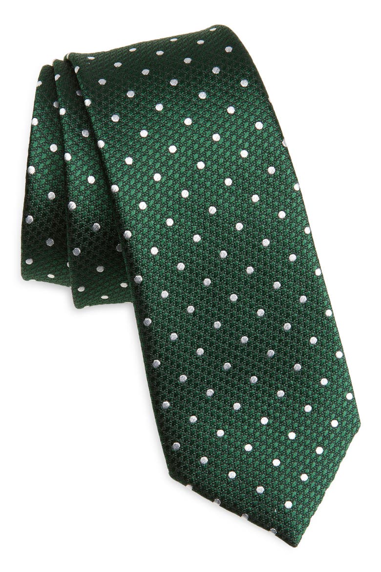 Microdot Silk Jacquard Tie, Main, color, FOREST