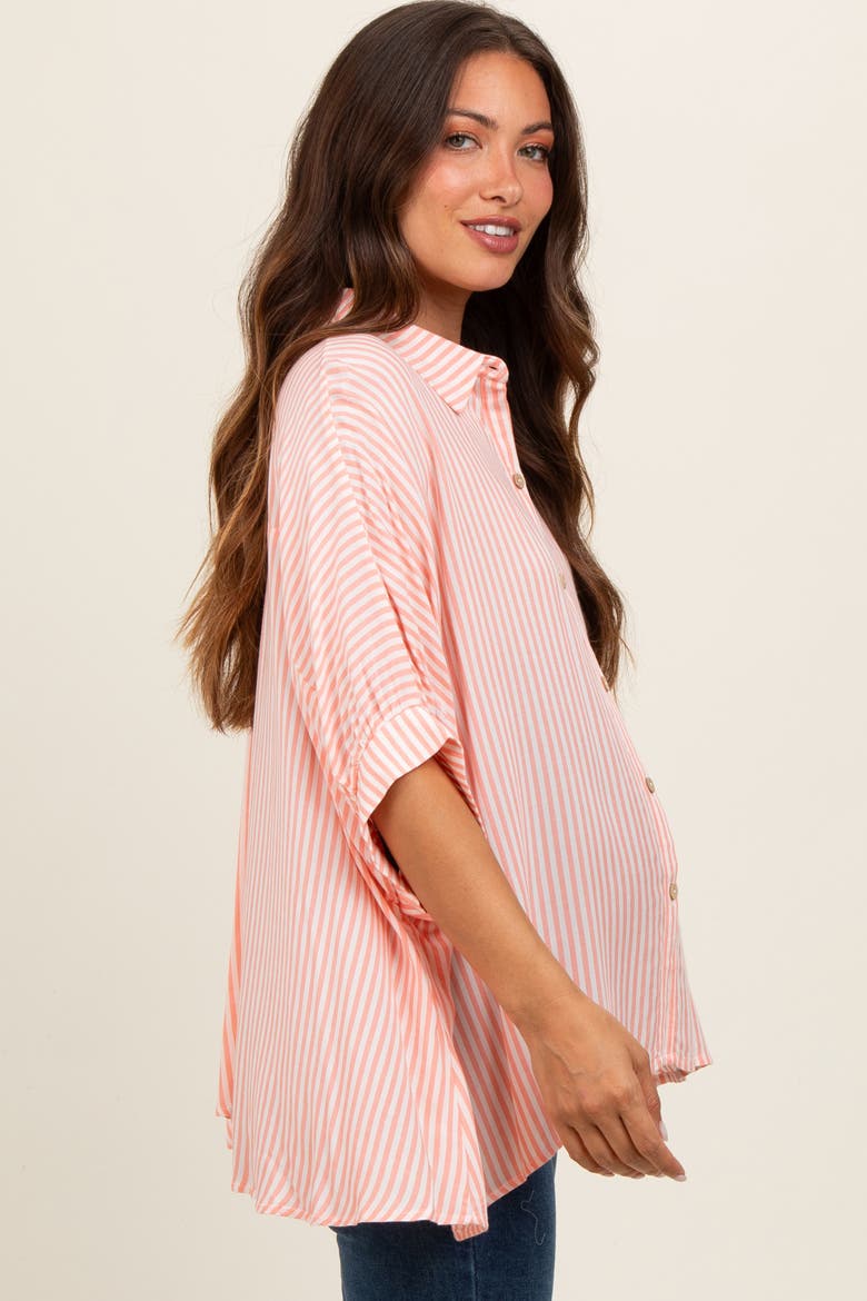 Striped Button Up Dolman Top, Alternate, color, Peach