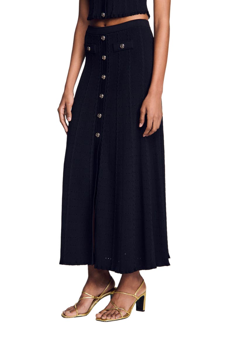 Pointelle knit midi skirt, Alternate, color, Black