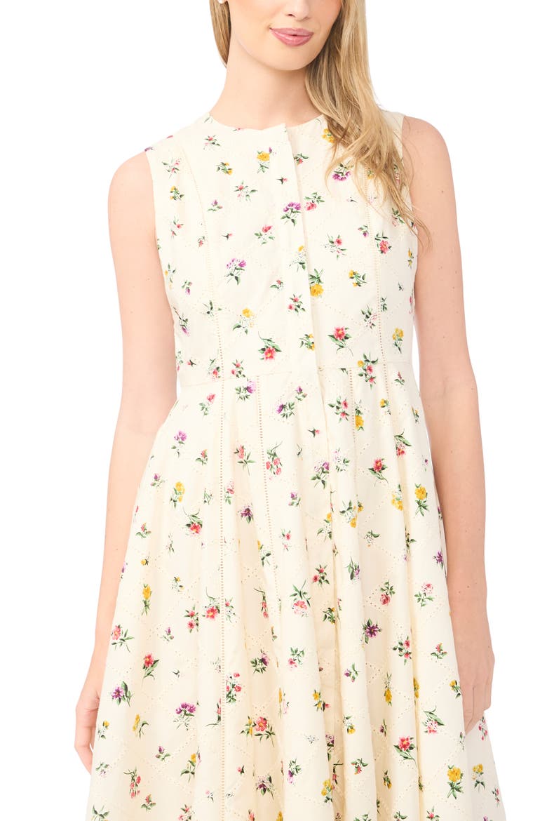 Joanne Floral Print Midi Dress, Alternate, color, VANILLA ICE