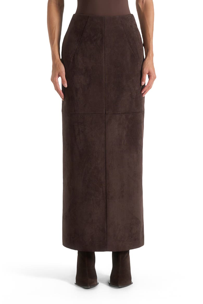 Celie Suede Maxi Skirt, Alternate, color, Brown