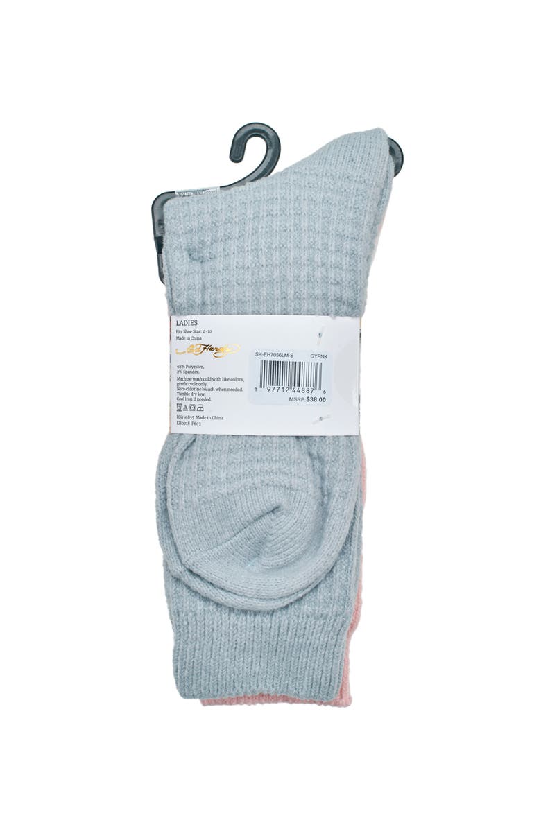 Ed Hardy Womens Heart Embroidery Waffle Knit Flat Slouchy Sock 2-Pack, Alternate, color, Grey Pink