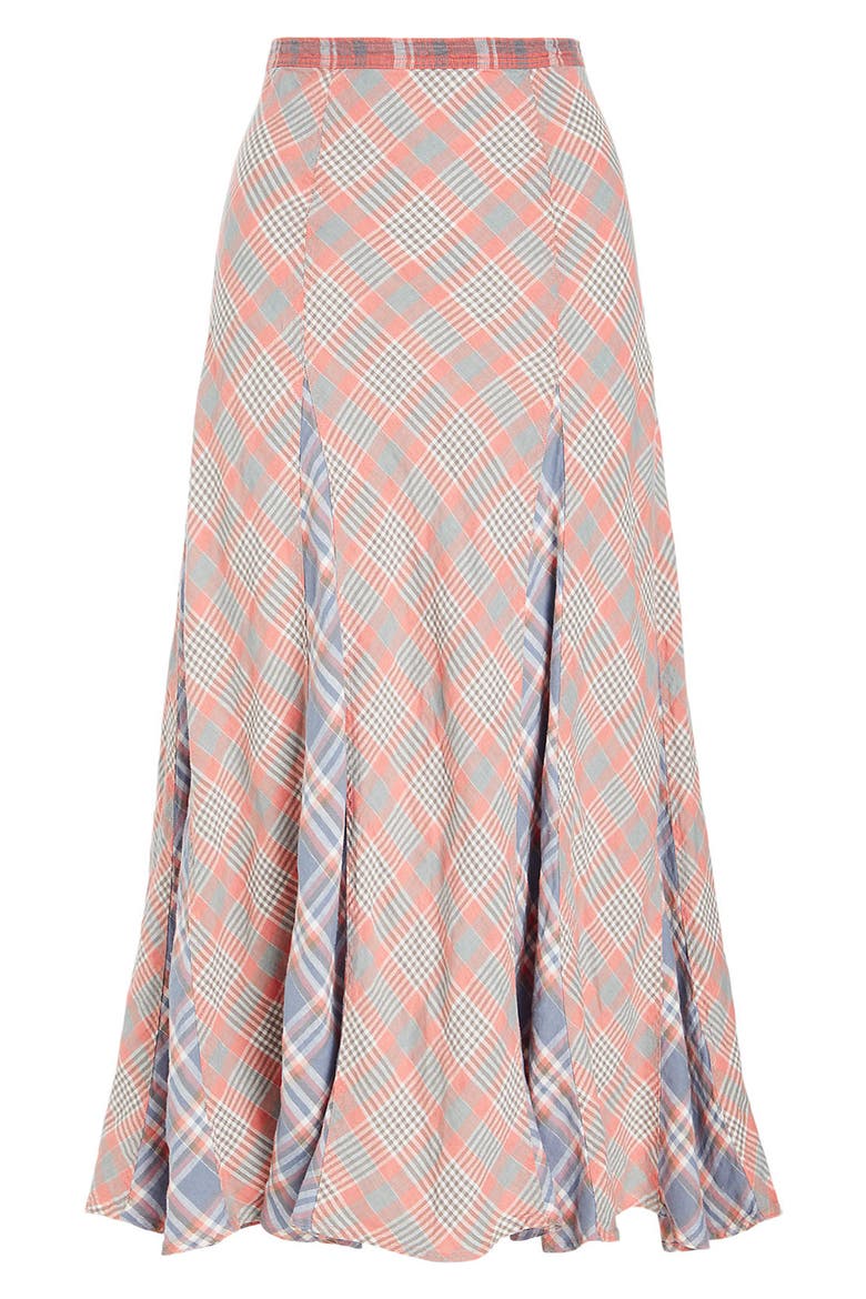 Plaid Linen Maxi Skirt, Alternate, color, RED MULTI PLAID PATCHWORK