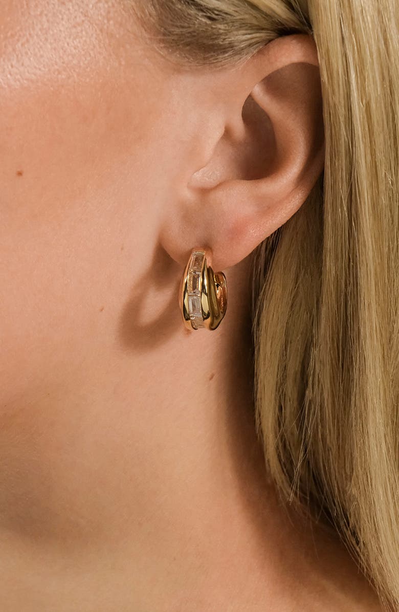 Sterling Forever Nola Cubic Zirconia Huggie Hoop Earrings, Alternate, color, Gold