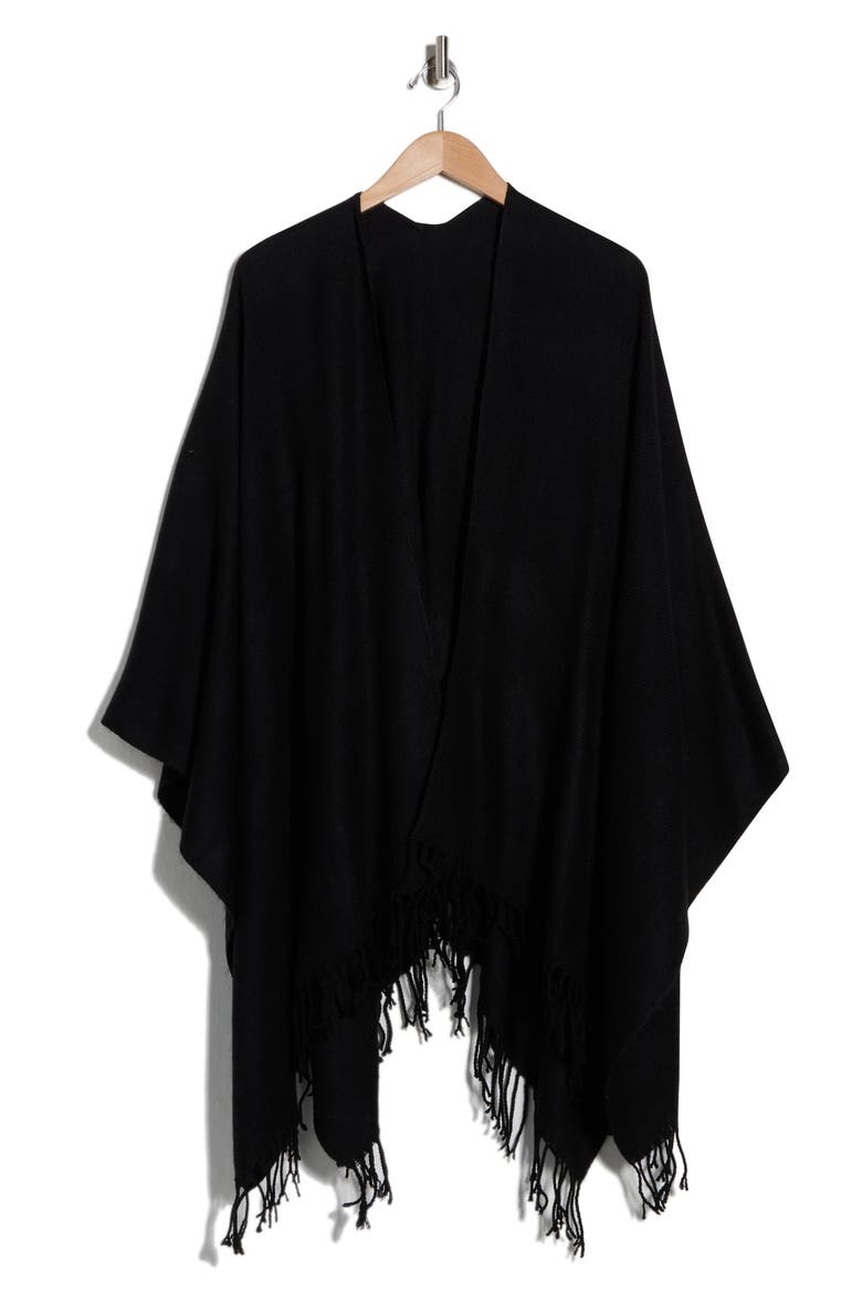 Fringe Trim Ruana, Alternate, color, BLACK