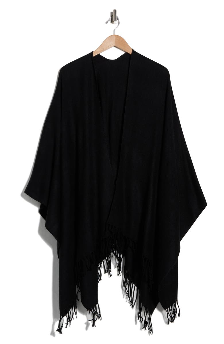 La Fiorentina Fringe Trim Ruana, Main, color, Black