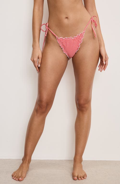 Shop Good American Gingham Side Tie Bikini Bottoms In Grenadine Gingham001
