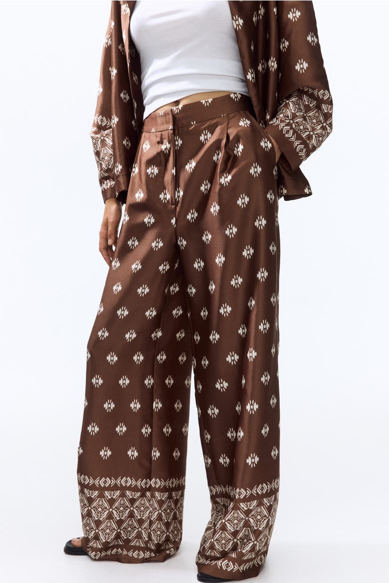 Straight-leg Satin Pants, Alternate, color, Brown/patterned