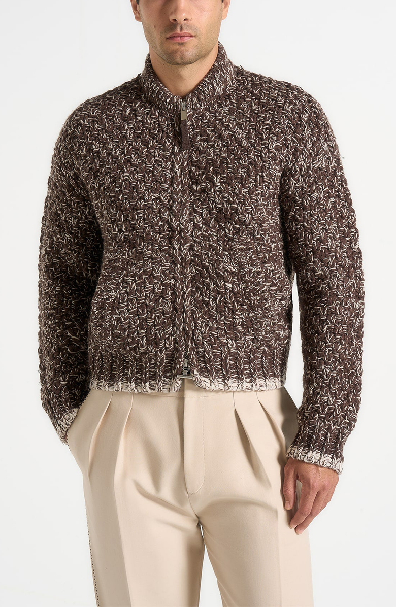 Manière De Voir Darel Speckled Knit Bomber Jacket, Alternate, color, Brown