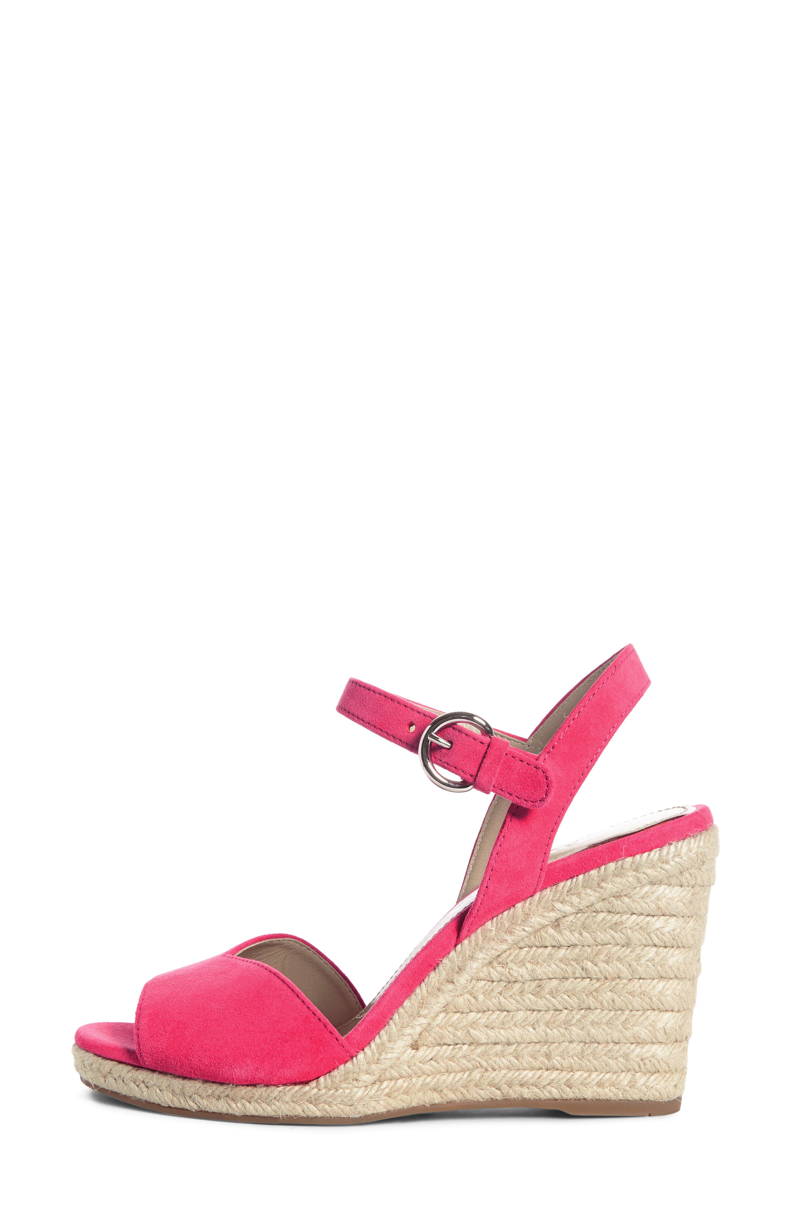 Raffia Wedge Sandal, Alternate, color, PINK SUEDE
