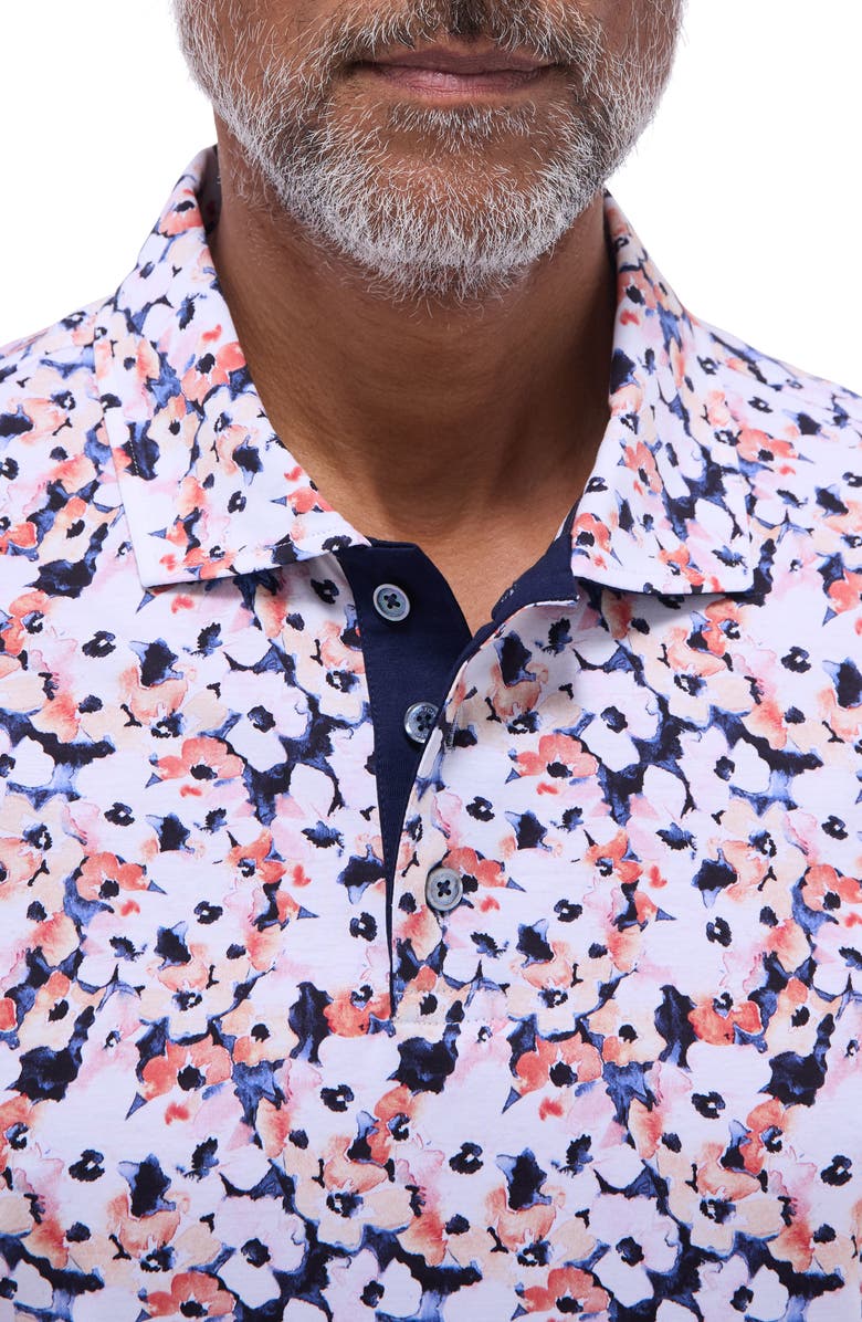 Bugatchi Hendrix Digital Floral Print Pima Cotton Polo, Alternate, color, Navy
